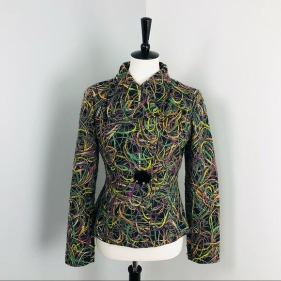 ECRU by Florence Korn Multicolored Yarn Scribbles Fitted Pea Coat Jacket Sz 6 - Picture 1 of 11